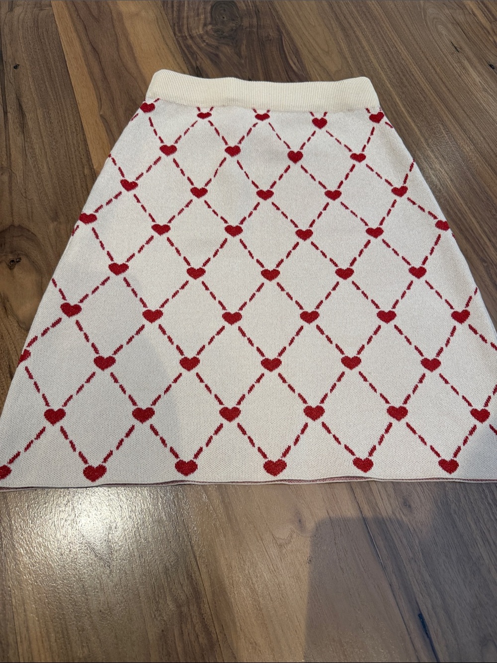 Cider Cream A-Line Knit Skirt with Red Heart Lattice